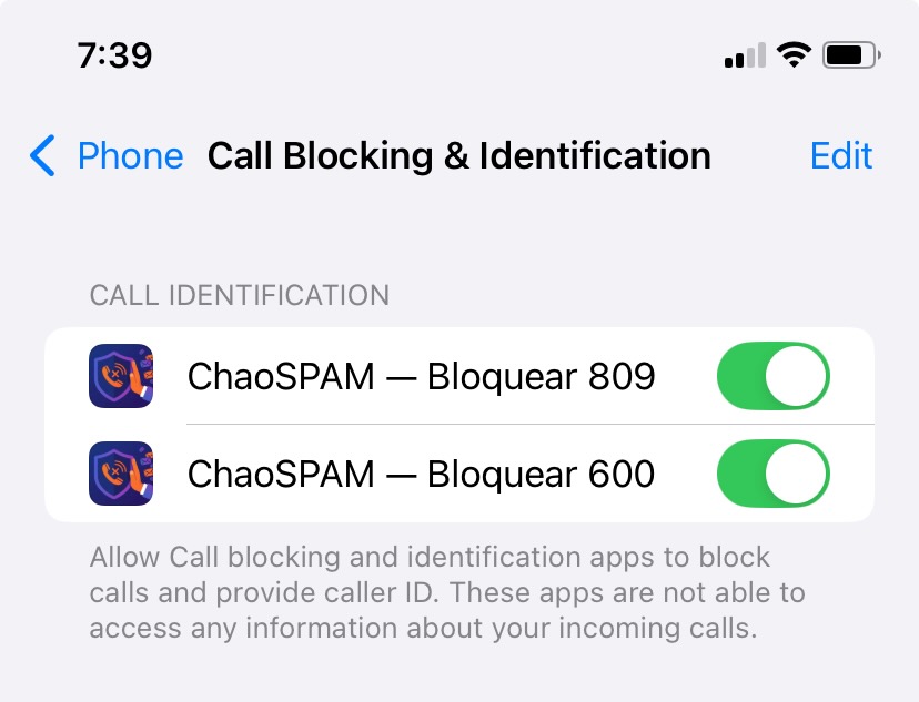 Ajustes de ChaoSPAM en iOS